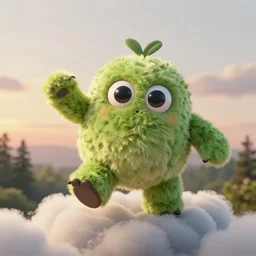cute small fruit vegetable furry plushy monster, dynamic pose, in clouds, sunset, in a forest, big eyes, portrait by greg hildebrandt, studio lighting, muted colors, by terry richardson, by frank frazetta, extreme detail, reflections, trending on artstation, 8 k