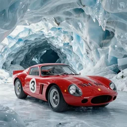 cinematography of Ferrari 250 GTO series 2 in a glacier cave by Emmanuel Lubezki