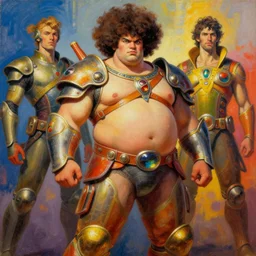 attractive beefy male with armor, character design, colorful, afrofuturism, painting by gaston bussiere, craig mullins, j. c. leyendecker, tom of finland