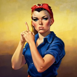 rosie the riveter a beautiful matte painting trending on artstation by moebius and beeple
