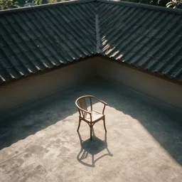a simple floor and roof with a single chair in the middle