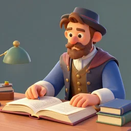 an historian discovering ancient ideas in books, octane render, vivid colors, trending on artstation, concept art