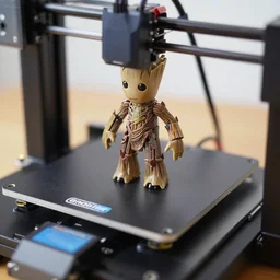 groot stand on 3 d printer plate of an ender 3, sharp focus,