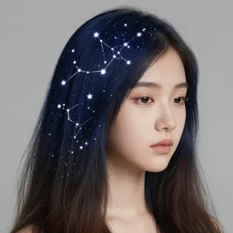 portrait of a girl with a stars constellation instead of hair