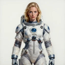 a painting of an female wearing a skintight space jumpsuit with blonde hair and blue eyes, an ultrafine hyperdetailed illustration by tooth wu and wlop and beeple and greg rutkowski, trending on artstation, highly detailed, 4 k, 8 k