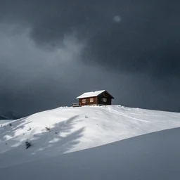 a cabin on a hill, snowstorm, winter, by alex andreev, landscape, high contrast, digital, complementary colors