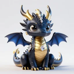 cute little dragon, cute dragon, black blue and gold, diamonds, highly detailed, artgerm, cushart krenz, artstation, soft light, sharp focus, illustration, character design, concept art