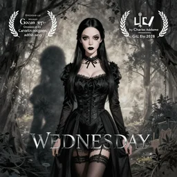 Grown-up Wednesday Addams, Goth, Sexy, by Charles Addams and Gil Elvgren