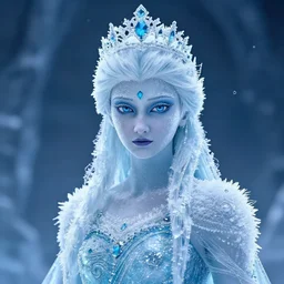an ice queen covered in ice crystals in the style of diego dayer, highly detailed,