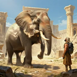 an elephant discovering the lost city of atlantis,digital art,detailed,ultra realistic,art by greg rutkowski
