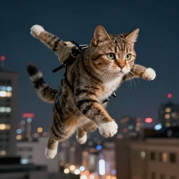 hyperrealistic hyper detailed catman jumping, backrgound the city at night concept art pascal blanche key sage sharp cinematic lighting 8k low angle shallow depth of field