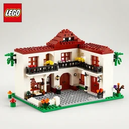 lego set of a mexican hacienda, bricks, plastic, realistic, photographic studio