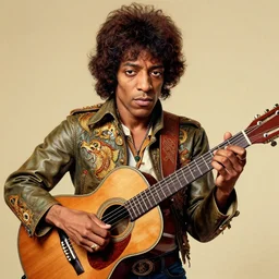 jimmy hendrix and his spaghetti guitar, portrait by artgerm, very detailed, highly detailed, intricate details, album cover