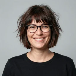 portrait of a german woman, messy bob, straight hair, german, laugh lines, glasses, wide shot, digital art, alphonse mucha, loish, art nouveau, 8 k, trending on artstation