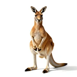 golden kangaroo, studio photography, full body, isolated on a pure white background, centered, entire subject in frame, sharp focus, soft studio lighting