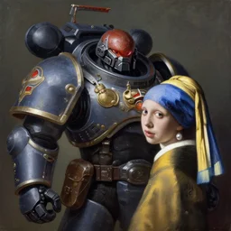 full character portrait max mad cyberpunk warhammer 4 0 k, warrior marine the girl with the pearl earring character design, painting by gaston bussiere, katsuya terada, vermeer, frank frazetta, mucha, tom of finland, trending on artstation