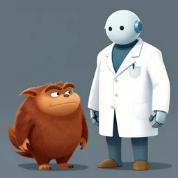 professional illustration of doctor robotnik standing over the lorax, the lorax is laying down and making a longing face, blushing, digital drawing, black outlines, dark lighting, a moonlight glow is coming from a window, doctor eggman is making a confused face