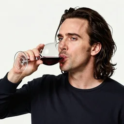 caricature of maynard Nicolas Cage drinking a glass of wine, colorized
