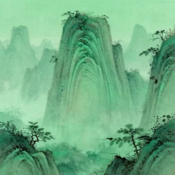 a lot of mountain, weeds, china style, green hue, artstation