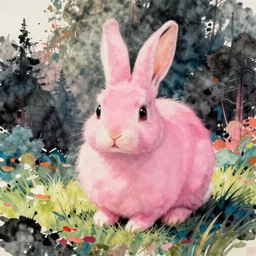 round pink rabbit by murakami takashi, colorful ink painting