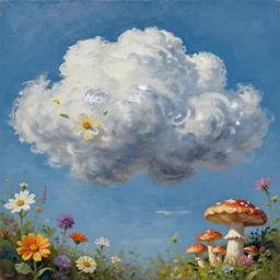 a beautiful painting of every cloud has a silver lining, made from flowers and fungi, highly detailed, 8 k resolution, trending on artstation