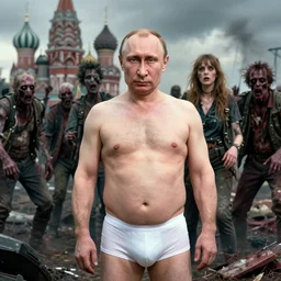 portrait of ( ( ( vladimir putin ) ) ) in underwear in apocalyptic russia with his zombie army, hyperrealistic, digital concept art, sharp focus, 3 5 mm film, caricature illustration,, art by josephine wall, art by huang guangjian, art by viktoria gavrilenko, art by amanda sage, ( ( art by greg rutkowski ) ) trending on artstation