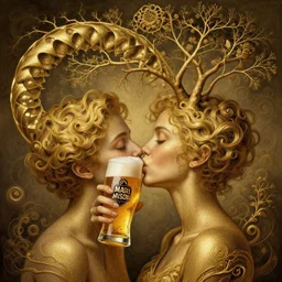 kiss madison beer with a branches growing from her head, alterd carbon, dreamy ethereal vibe, atmospheric, detailed intricate render, fibbonacci, detailed illustration, hd, 4 k, digital art, overdetailed art, gold, surrealistic, by greg rutkowski, by loish, trending on artstation, deviantart