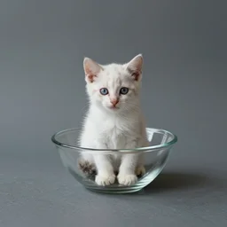 kitten sitting in a small glass bowl, photography, minimalistic, 8 k
