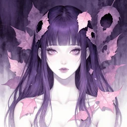 portrait girl, nightmare anomalies, leaves with hollow knight by miyazaki, violet and pink and white palette, illustration, kenneth blom, mental alchemy, james jean, pablo amaringo, naudline pierre, contemporary art, hyper detailed