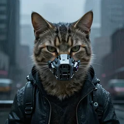new york city portrait of furry anthro anthropomorphic common house cat head animal person fursona wearing clothes strange cybernetic muzzle gloomy rainy screenshot from the video game cyberpunk 2077 digital art by Greg Rutkowski, Simon Stalenhag, christopher nolan trending on Artstation, CGSociety