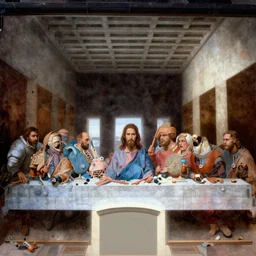 leonardo da vinci style painting of the mural of a futuristic last supper, detailed futuristic faces, highly detailed futuristic people, highly detailed futuristic jesus, astronauts, futuristic setting, epic atmosphere, futuristic environment, cinematics, style of leonardo da vinci, cinematics, trending on artstation