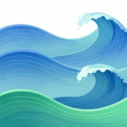 3 blue and green waves, artstation, concept art, smooth, very smooth, procreate illustration,
