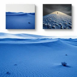 in blue desert, photography by bussiere rutkowski andreas roch ( by kim jung gi ) ( by george morikawa ) ( by kentaro miura ) [ micro detailed ]