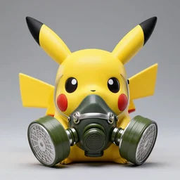 a gas mask in the shape of pikachu, product photo, 4k, studio lighting