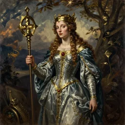 morgan le fay and, oil painted, pre - raphaelite style,