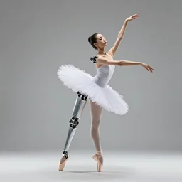 ballet dancer with robot legs, photorealistic