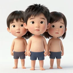 a full - body portrait of little asian cuties 3 times oversized head caveman make stone tools at the river bank, a colorized photo, colorized, # film, movie still