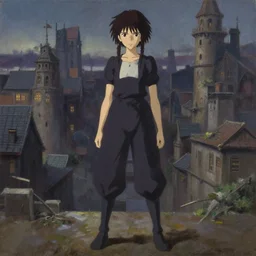 full body portrait character concept art, oil painting anime key visual of rem, studio lighting delicate features finely detailed perfect face directed gaze, at an ancient city, gapmoe yandere grimdark, trending on pixiv fanbox, painted by greg rutkowski makoto shinkai takashi takeuchi studio ghibli