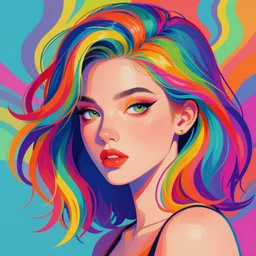 a digital painting of a woman with colorful hair, a pop art painting by tomokazu matsuyama, behance contest winner, psychedelic art, psychedelic, 2 d, digital illustration