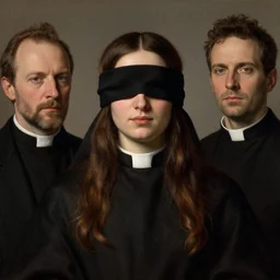 portrait of a blindfolded priestess, by donato giancola and berthold woltze.