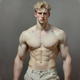 a beautiful muscular man, aesthetic, oil painting, pale colors, high detail, 8 k, wide angle, octane render, trending on artstation,
