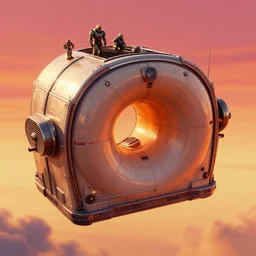 a gigantic mri machine toaster shaped spaceship floating in the sky, maschinen krieger, ilm, beeple, star citizen halo, mass effect, transformers, elysium, warm saturated colours