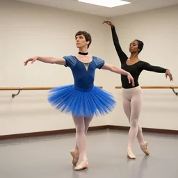 mr spock wearing a blue tutu taking ballet lessons from a female klingon ballet teacher