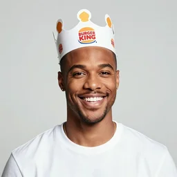 ruben studdard wearing a Burger King crown, smiling and happy