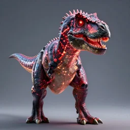 A biopunk tyrannosaurus with glowing red eyes, bioluminescence, volumetric lighting, 8k, octane render, by Beeple and feng Zhu, trending on ArtStation