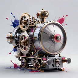 Beautiful Photo of the Time Machine. Gear mechanism. Cyberpunk. splatterpunk. 4K