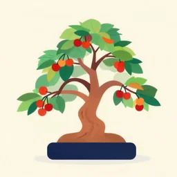 bonsai fruit tree with cherries! but minimalistic concept art by frank stella gilleard james whalen tom, colorful, soft light, trending on artstation, minimalism