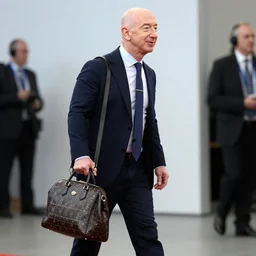 Jeff Bezos with a really long thin neck carrying a purse