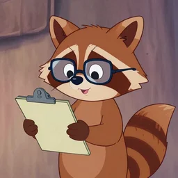 raccoon character wearing glasses and holding a clip board, by walt disney television animation