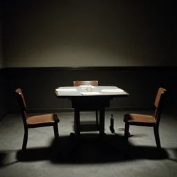 1 9 4 0 s interrogation room, film noir, set piece from the movie shadow of a doubt by alfred hitchcock, cinematic, hard shadows, minimalistic